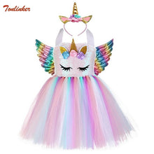 Load image into Gallery viewer, New Kids Unicorn Costumes For Girls Unicorn Tutu Dress With Gold Headband Wings Princess Girls Halloween Party Dress  2-10 Years