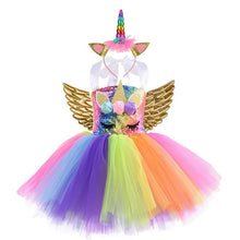 Load image into Gallery viewer, New Kids Unicorn Costumes For Girls Unicorn Tutu Dress With Gold Headband Wings Princess Girls Halloween Party Dress  2-10 Years