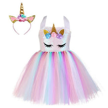 Load image into Gallery viewer, New Kids Unicorn Costumes For Girls Unicorn Tutu Dress With Gold Headband Wings Princess Girls Halloween Party Dress  2-10 Years